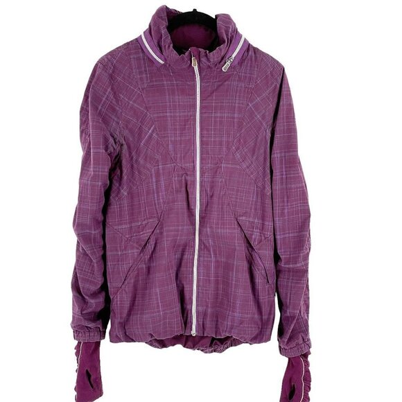 Lululemon Run Hustle Plum Shale Stripe Burgundy Full Zip Hooded Jacket Women 6 - Picture 1 of 12